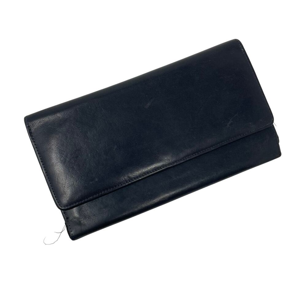 Vintage Brahmin Black Leather Trifold Wallet Slim Sleek Unisex Minimalist READ